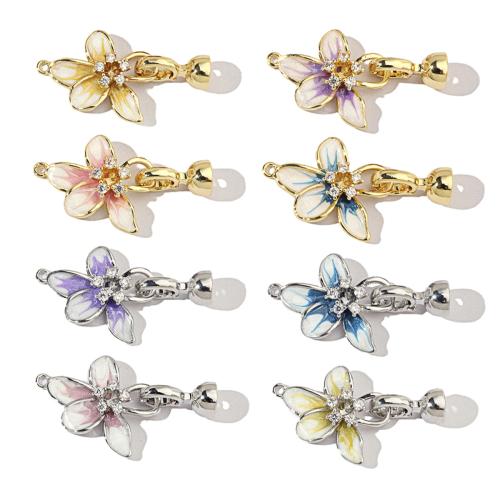 Brass Jewelry Clasps Flower plated DIY & micro pave cubic zirconia & enamel nickel lead & cadmium free Sold By Bag