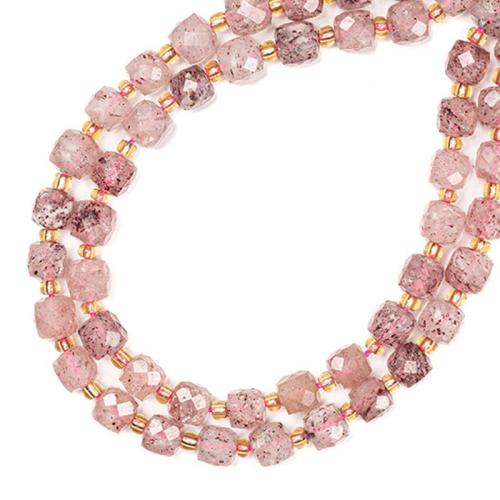 Šperky korálky přírodní křemenné, Strawberry Quartz, Náměstí, DIY, růžový, 7mm, Prodáno za Cca 38 cm Strand