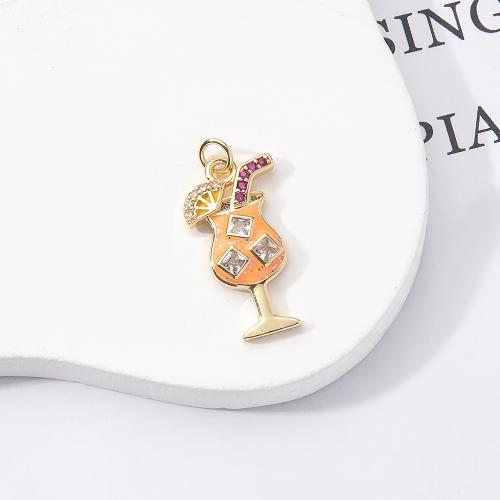 Cubic Zirconia Micro Pave Brass Pendant Cup gold color plated DIY & micro pave cubic zirconia & enamel nickel lead & cadmium free Sold By PC