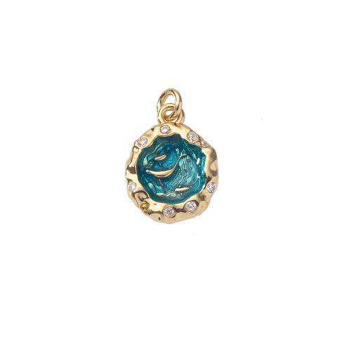 Cubique Pendentif en laiton zircon pavent, Légèrement rond, Placage de couleur d'or, DIY & émail, protéger l'environnement, sans nickel, plomb et cadmium, 11x3x16mm, Vendu par PC