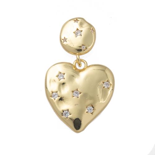 Cubic Zirconia Micro Pave Brass Earring Heart gold color plated micro pave cubic zirconia & for woman nickel lead & cadmium free Sold By Pair