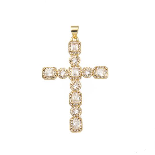 Kubik Zirkonium mikro bana Mässing hängande, Cross, guldfärg pläterade, DIY & micro bana cubic zirconia, nickel, bly och kadmium gratis, 29.60x4.50x49mm, Säljs av PC