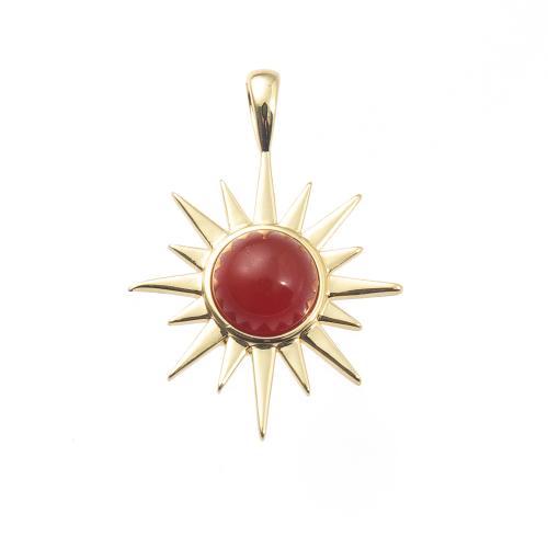 Resin Pendant Brass with Resin Sun gold color plated DIY red nickel lead & cadmium free Sold By PC