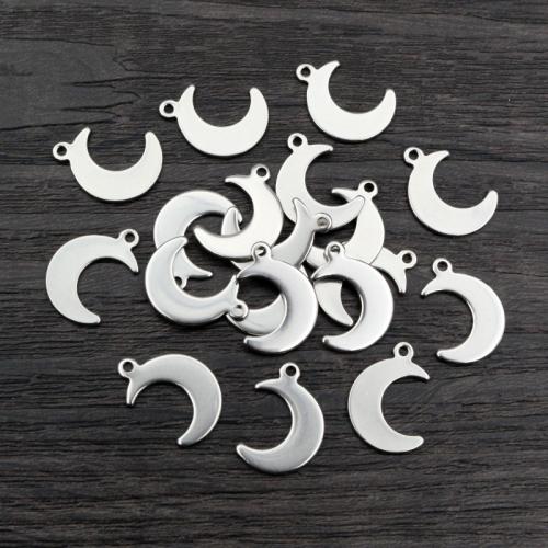 Stainless Steel Pendants 304 Stainless Steel Moon plated DIY silver color Sold By Bag