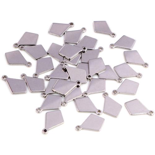 Fascino di Tag in acciaio inossidabile, 304 acciaio inox, Rhombus, DIY, argento, 12x8mm, 100PC/borsa, Venduto da borsa