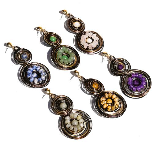 Gemstone Oorbellen, Zinc Alloy, met Natuursteen, plated, mode sieraden & verschillende materialen voor de keuze, meer kleuren voor de keuze, nikkel, lood en cadmium vrij, Verkocht door pair