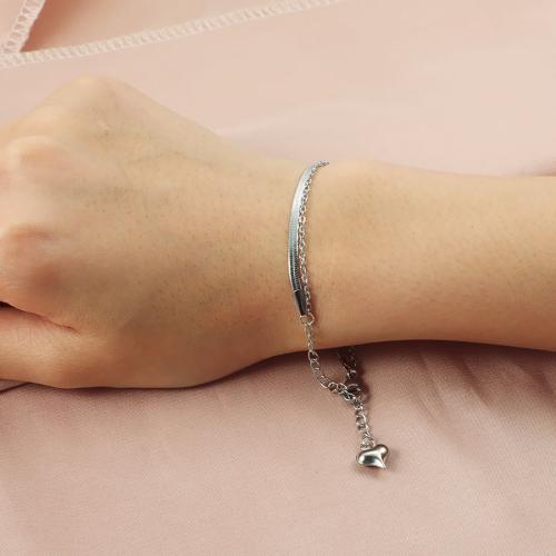 Stainless Steel Jewelry Bracelet 304 Stainless Steel with 5cm extender chain Double Layer & fashion jewelry & for woman original color Length Approx 15 cm Sold By PC