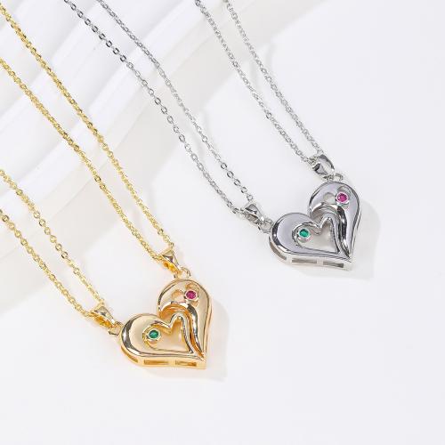 Couple Necklace Brass with 6cm extender chain Heart plated 2 pieces & fashion jewelry & micro pave cubic zirconia nickel lead & cadmium free Length Approx 44 cm Sold By Set