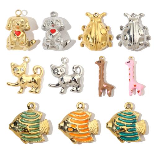 Stainless Steel Animal Pendants 304 Stainless Steel Vacuum Ion Plating & DIY & enamel & with rhinestone Sold By Bag