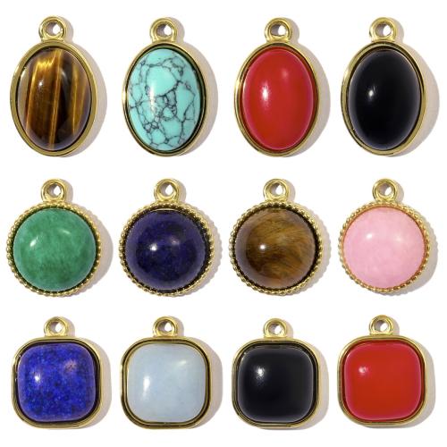 Gemstone Pendants Jewelry 304 Stainless Steel with Gemstone Vacuum Ion Plating & DIY Sold By PC