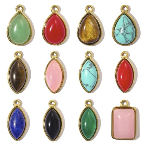 Gemstone Pendants Jewelry 304 Stainless Steel with Gemstone Vacuum Ion Plating & DIY Sold By Bag