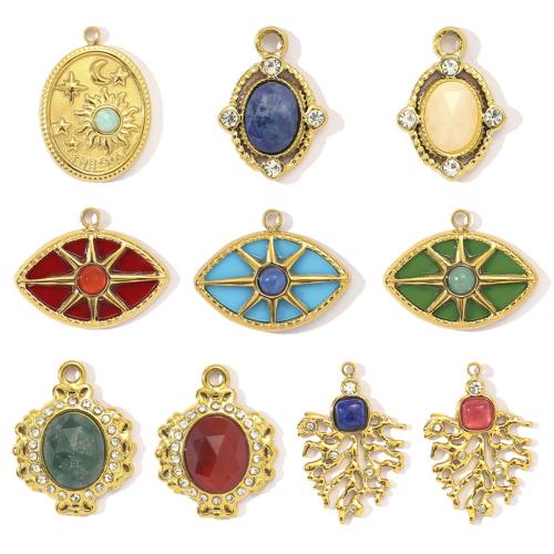 Gemstone Pendants Jewelry 304 Stainless Steel with Gemstone Vacuum Ion Plating & DIY & with rhinestone Sold By Bag