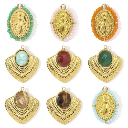 Gemstone Pendants Jewelry 304 Stainless Steel with Gemstone Vacuum Ion Plating & DIY Sold By Bag