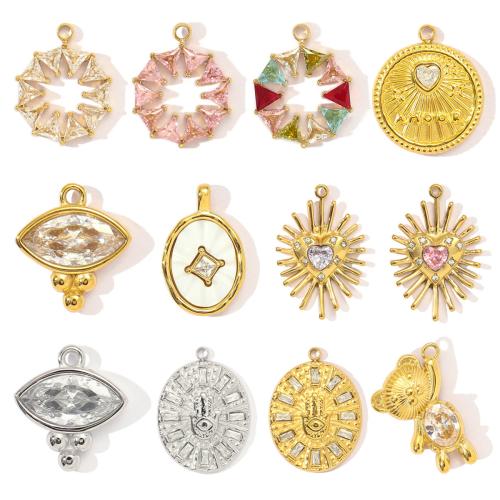 Bijoux pendentifs en acier inoxydable , Acier inoxydable 304, avec coquille, Forme différente pour le choix & DIY & pavé de micro zircon, plus de couleurs à choisir, 3PC/sac, Vendu par sac