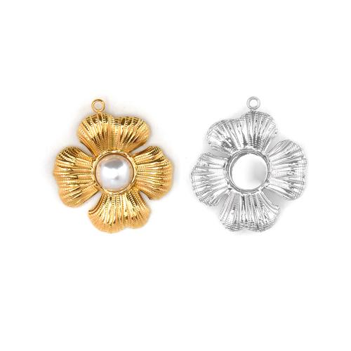 Stainless Steel Pendants 304 Stainless Steel with Plastic Pearl Flower Vacuum Ion Plating DIY Sold By Bag