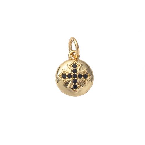 Cubique Pendentif en laiton zircon pavent, Rond, Placage de couleur d'or, DIY & pavé de micro zircon, protéger l'environnement, sans nickel, plomb et cadmium, 9x2x14mm, Vendu par PC