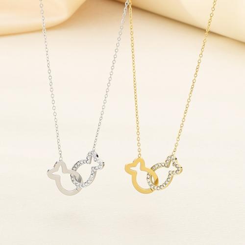 Stainless Steel Jewelry Necklace 304 Stainless Steel Fish plated fashion jewelry & with rhinestone Sold By PC