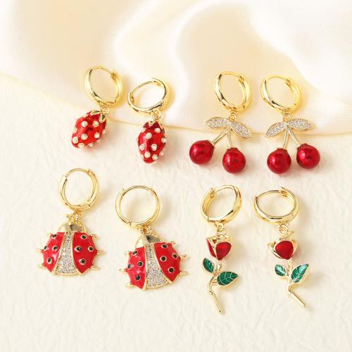 Brass Drop Earring with Plastic Pearl real gold plated & for woman & enamel Sold By Pair