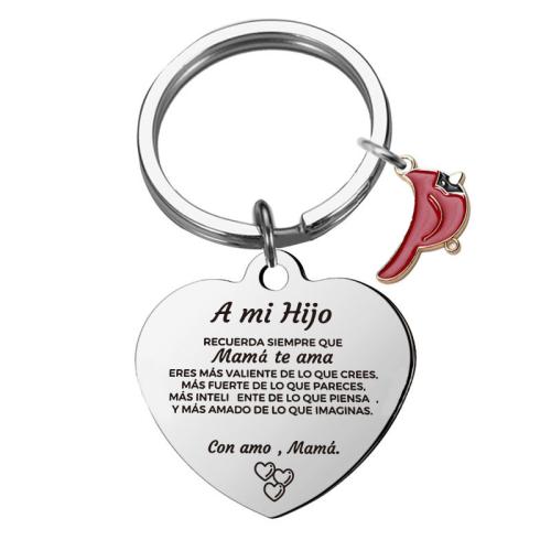 Bag Purse Charms Keyrings Keychains 304 Stainless Steel Heart Unisex & with letter pattern original color 70mm Sold By PC