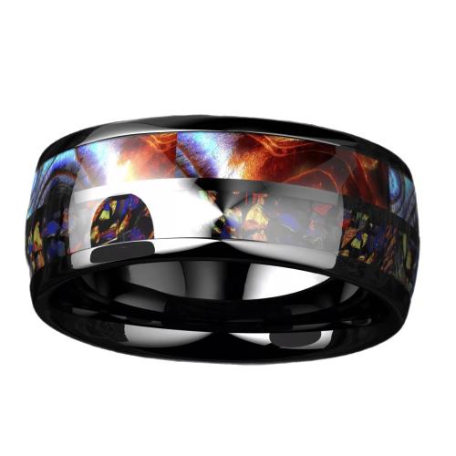 Ring Finger ze stali nierdzewnej, 201 Ze stali nierdzewnej, Powlekane, dla obu płci & różnej wielkości do wyboru & naklejka epoksydowa & kalka, czarny, sprzedane przez PC