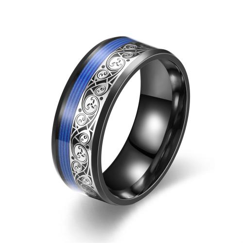 Ring Finger ze stali nierdzewnej, 201 Ze stali nierdzewnej, Powlekane, różnej wielkości do wyboru & dla człowieka & naklejka epoksydowa & kalka, czarny, sprzedane przez PC