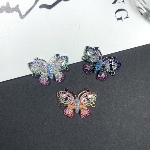 Zircon cubique Micro Pave laiton Connecteur, papillon, Placage, DIY & pavé de micro zircon & boucle de 1/1, plus de couleurs à choisir, protéger l'environnement, sans nickel, plomb et cadmium, 22x16mm, Vendu par PC