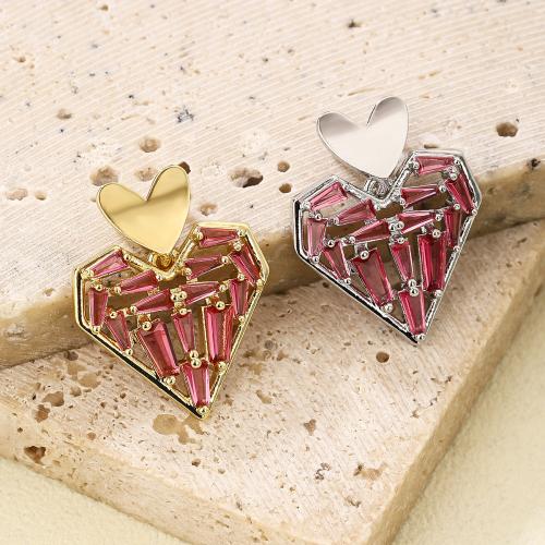 Messing hanger met micro-paved kubieke zirconia's, met Cubic Zirconia, Hart, plated, DIY, meer kleuren voor de keuze, nikkel, lood en cadmium vrij, 21x26mm, Verkocht door PC