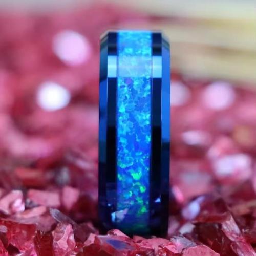 Ring Finger ze stali nierdzewnej, 201 Ze stali nierdzewnej, Powlekane, dla obu płci & różnej wielkości do wyboru & naklejka epoksydowa, niebieski, sprzedane przez PC