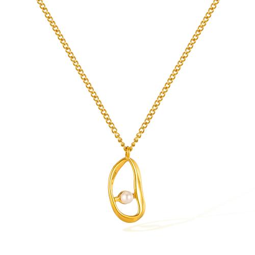 Stainless Steel smycken halsband, 304 rostfritt stål, med Plast Pearl, med 54mm extender kedja, polerad, mode smycken & för kvinna & ihålig, gyllene, Längd 413 mm, Säljs av PC