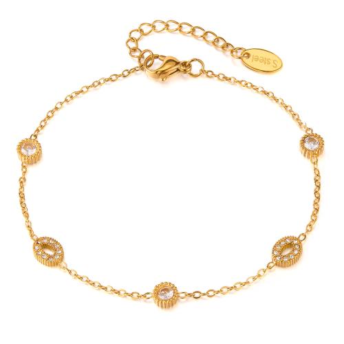 Stainless Steel Jewelry Bracelet 304 Stainless Steel plated fashion jewelry & micro pave cubic zirconia & for woman golden Sold By PC