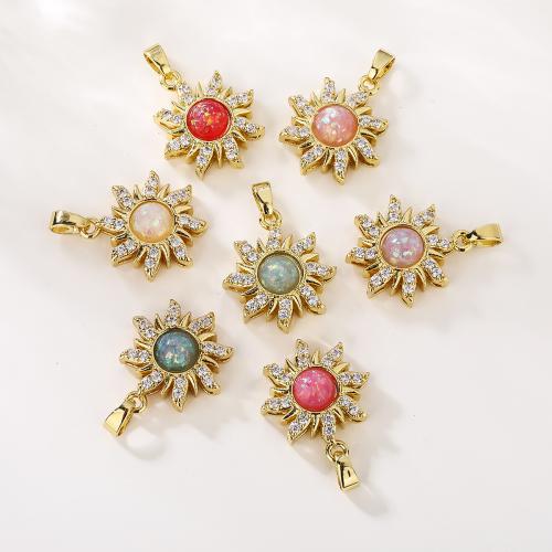 Messing hanger met micro-paved kubieke zirconia's, met Cubic Zirconia, Zon, gold plated, DIY, meer kleuren voor de keuze, nikkel, lood en cadmium vrij, 14x17mm, Verkocht door PC
