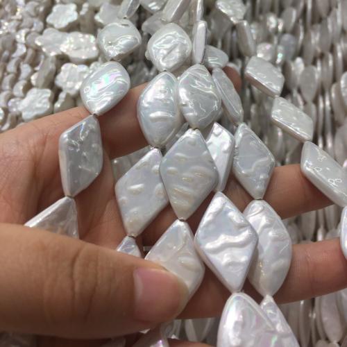 Abalorios de Nácar Natural de Agua Dulce, Rombo, Bricolaje, Blanco, 15x24mm, Vendido por Sarta