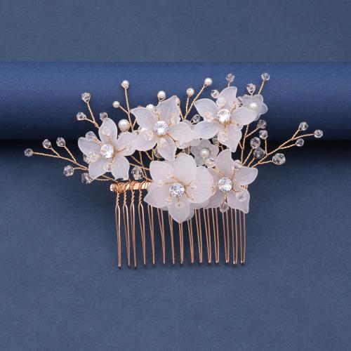 Bruids decoratieve kammen, Zinc Alloy, met koperdraad & Polymer Clay & Kristal & Plastic Pearl, handgemaakt, mode sieraden & verschillende stijlen voor de keuze & voor vrouw, gouden, Verkocht door PC