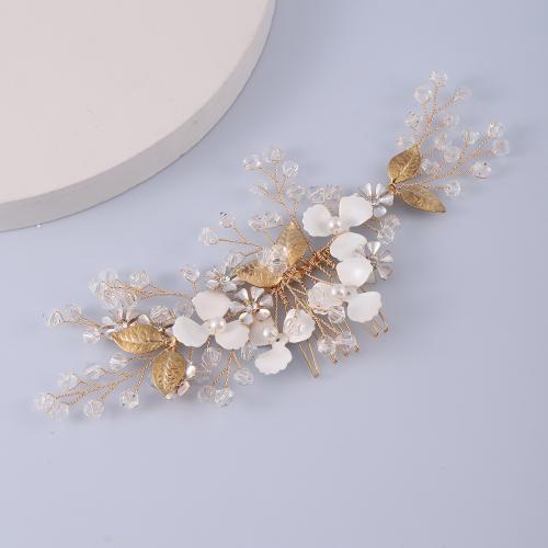 Bruids decoratieve kammen, Zinc Alloy, met koperdraad & Polymer Clay & Kristal, handgemaakt, mode sieraden & voor vrouw & met strass, gouden, Verkocht door PC