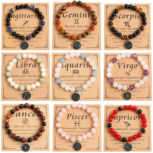 Edelstein Armband, mit 304 Edelstahl, 12 Zeichen des Sternzeichens, unisex & verschiedene Stile für Wahl & Emaille, Länge ca. 7.1 ZollInch, verkauft von PC