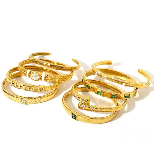 Stainless Steel Bangle 304 Stainless Steel gold color plated fashion jewelry & with rhinestone golden Sold By PC