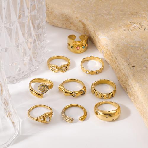Stainless Steel Finger Ring 304 Stainless Steel gold color plated fashion jewelry & with rhinestone golden Sold By PC