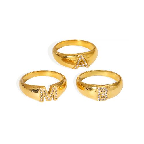 Vinger Ring in edelstaal, 304 roestvrij staal, gold plated, mode sieraden & verschillende ontwerpen voor de keuze & micro pave zirconia, gouden, Verkocht door PC