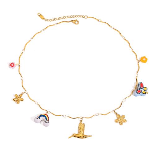 Roestvrij staal halskettingen, 304 roestvrij staal, met Porselein, gold plated, mode sieraden, gouden, Verkocht door PC
