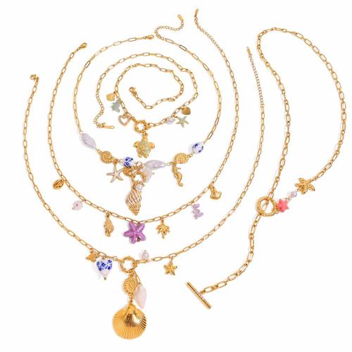Stainless Steel Jewelry Necklace 304 Stainless Steel with Plastic Pearl gold color plated fashion jewelry Sold By PC