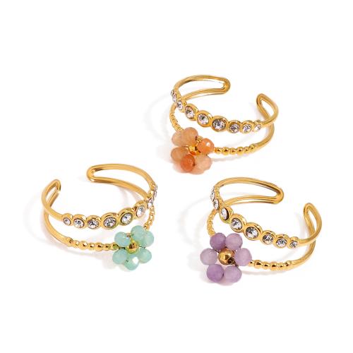 Stainless Steel Finger Ring 304 Stainless Steel with Crystal gold color plated fashion jewelry & with rhinestone Sold By PC