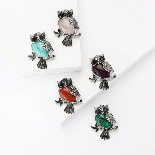 Zinc Alloy Brooches with Gemstone Owl plated fashion jewelry & enamel nickel lead & cadmium free Sold By PC