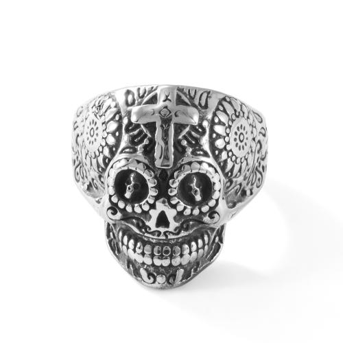 Ring Finger ze stali nierdzewnej, Stal nierdzewna 304, Czaszka, obyty, biżuteria moda & różnej wielkości do wyboru & dla człowieka, oryginalny kolor, sprzedane przez PC