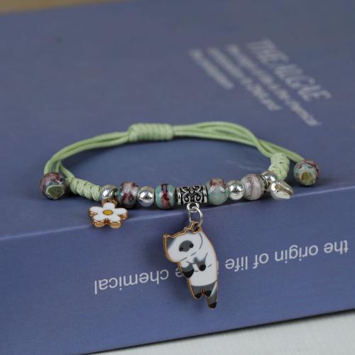 Zinc Alloy Bracelet with Porcelain & Wax Cord Cat plated for woman & enamel Length Approx 6-10 Inch Sold By PC