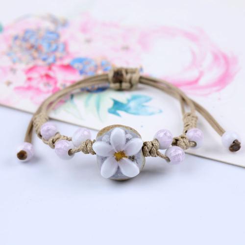 Porcelain Bracelet with Wax Cord & Zinc Alloy handmade Unisex Length Approx 6-10 Inch Sold By PC