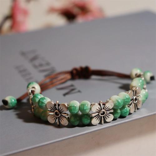 Porcelain Bracelet with Wax Cord & Zinc Alloy handmade Bohemian style & Unisex Length Approx 6-10 Inch Sold By PC