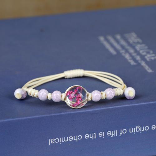 verre bracelet, avec Fleurs séchées & alliage de zinc, fait à la main, styles différents pour le choix & pour femme, Longueur Environ 6-10 pouce, Vendu par PC