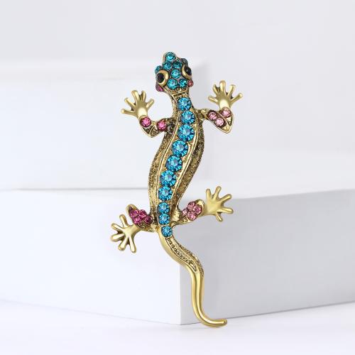 Broches de aleación de zinc, Geco, chapado en color dorado, para mujer & con diamantes de imitación, color mixto, libre de níquel, plomo & cadmio, Vendido por UD