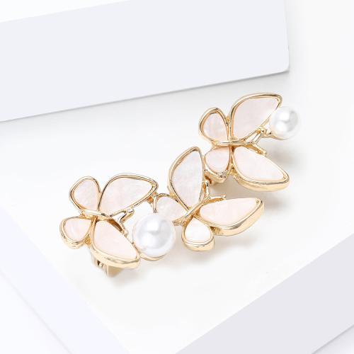Zinc Alloy Brocher, med Shell & Plastic Pearl, Butterfly, guldfarve belagt, for kvinde, nikkel, bly & cadmium fri, Solgt af PC