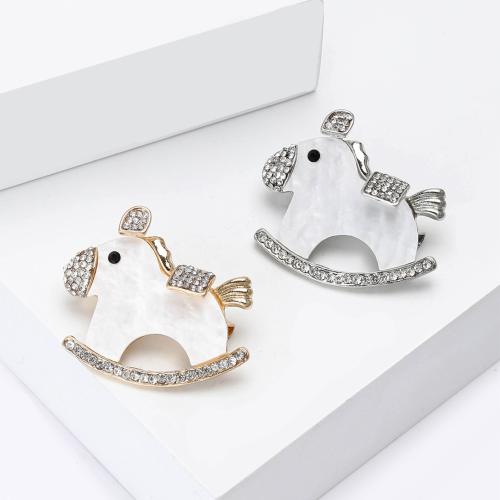 Zinc Alloy Brooches with Shell rocking horse plated for woman & with rhinestone nickel lead & cadmium free Sold By PC
